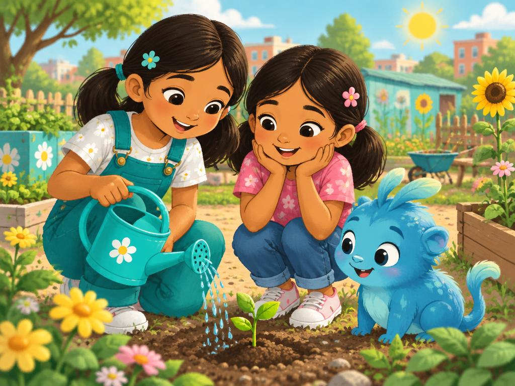 Anvi and Anya caring for a little sprout